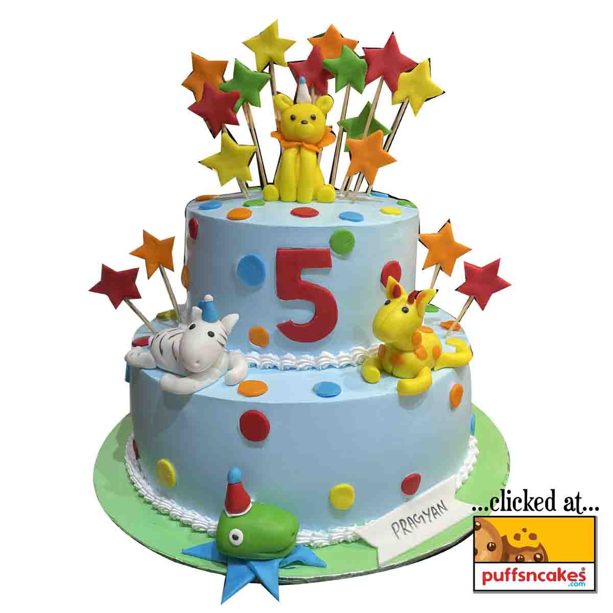 (1136) Jungle Animals Theme Semi Fondant Cake